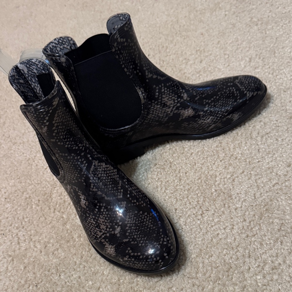 INC International Concepts Black Snake Print Rain Boots